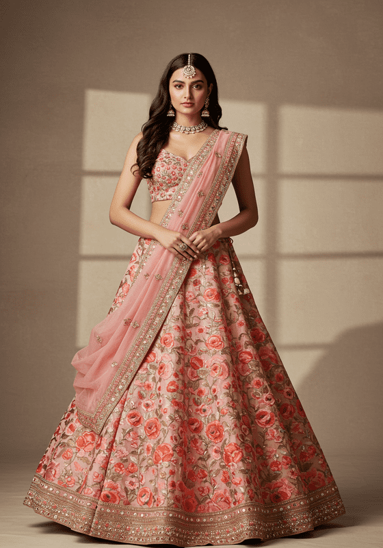 Dusty Pink Floral Lehenga